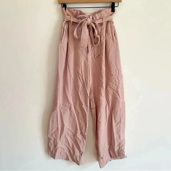 Anthropologie Blythe Wide Leg Pants Paper Bag Tie Waist Light Pink Bow 2 - Picture 4 of 15